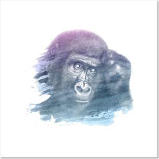 Monkey Superimposed Watercolor Posters and Art